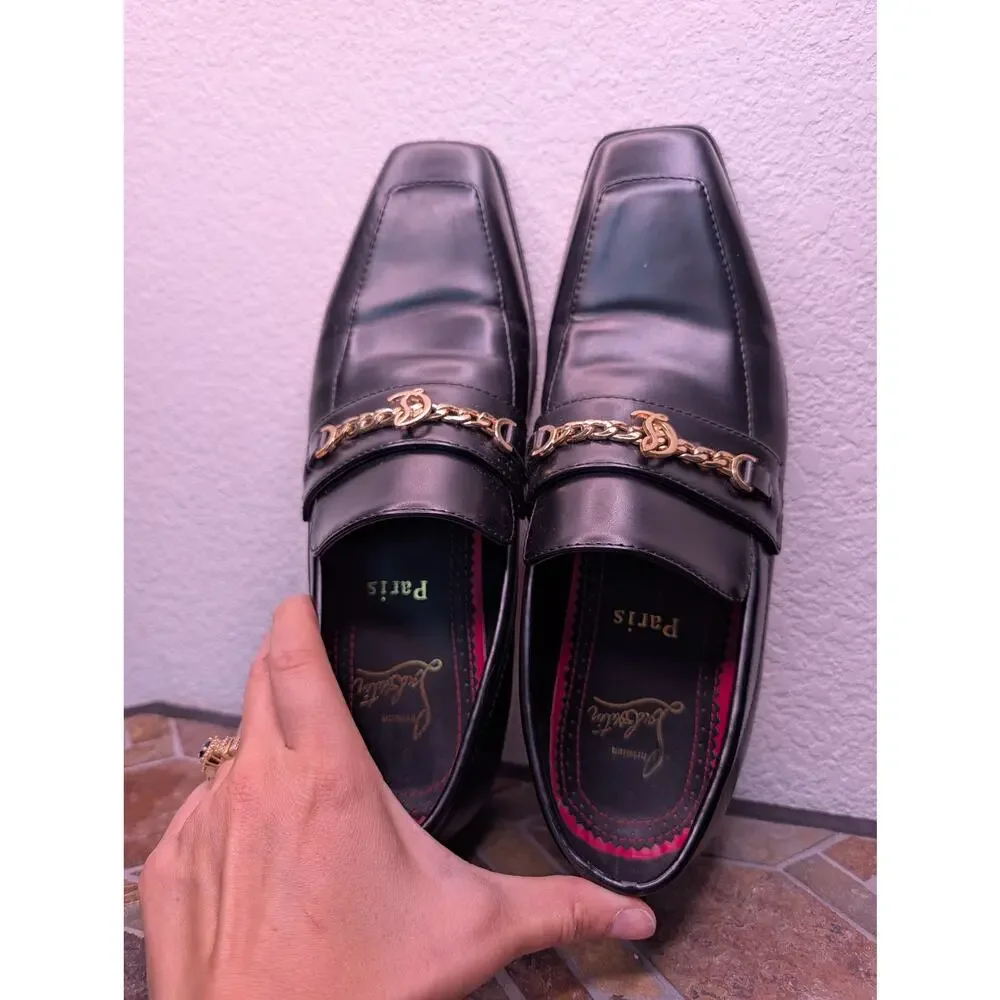Christian Louboutin MJ Moc Men's 41 US 8 Black Leather Gold Chain Loafers $1195